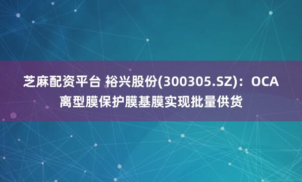 芝麻配资平台 裕兴股份(300305.SZ)：OCA离型膜保护膜基膜实现批量供货